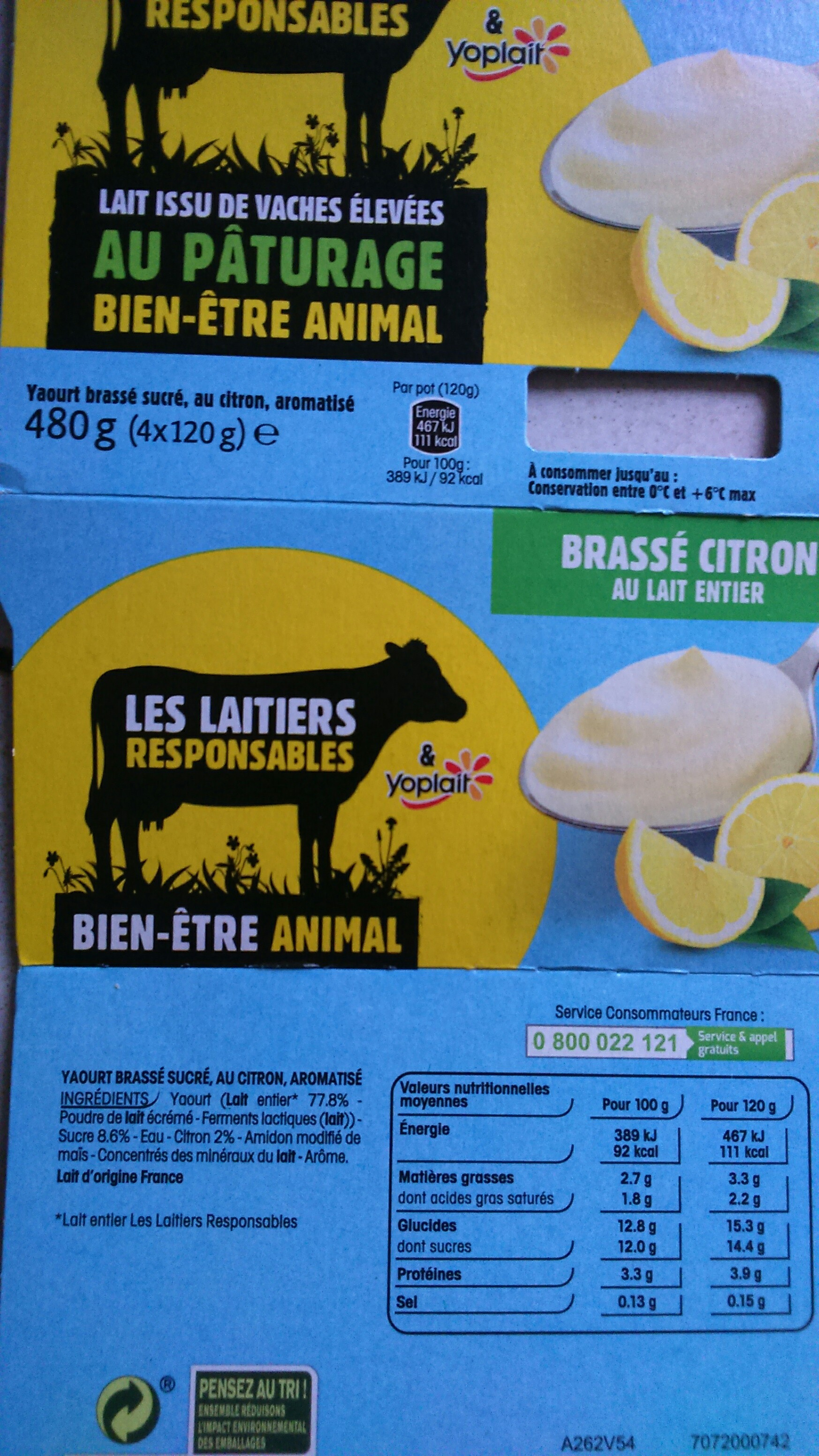 Brassé citron au lait entier