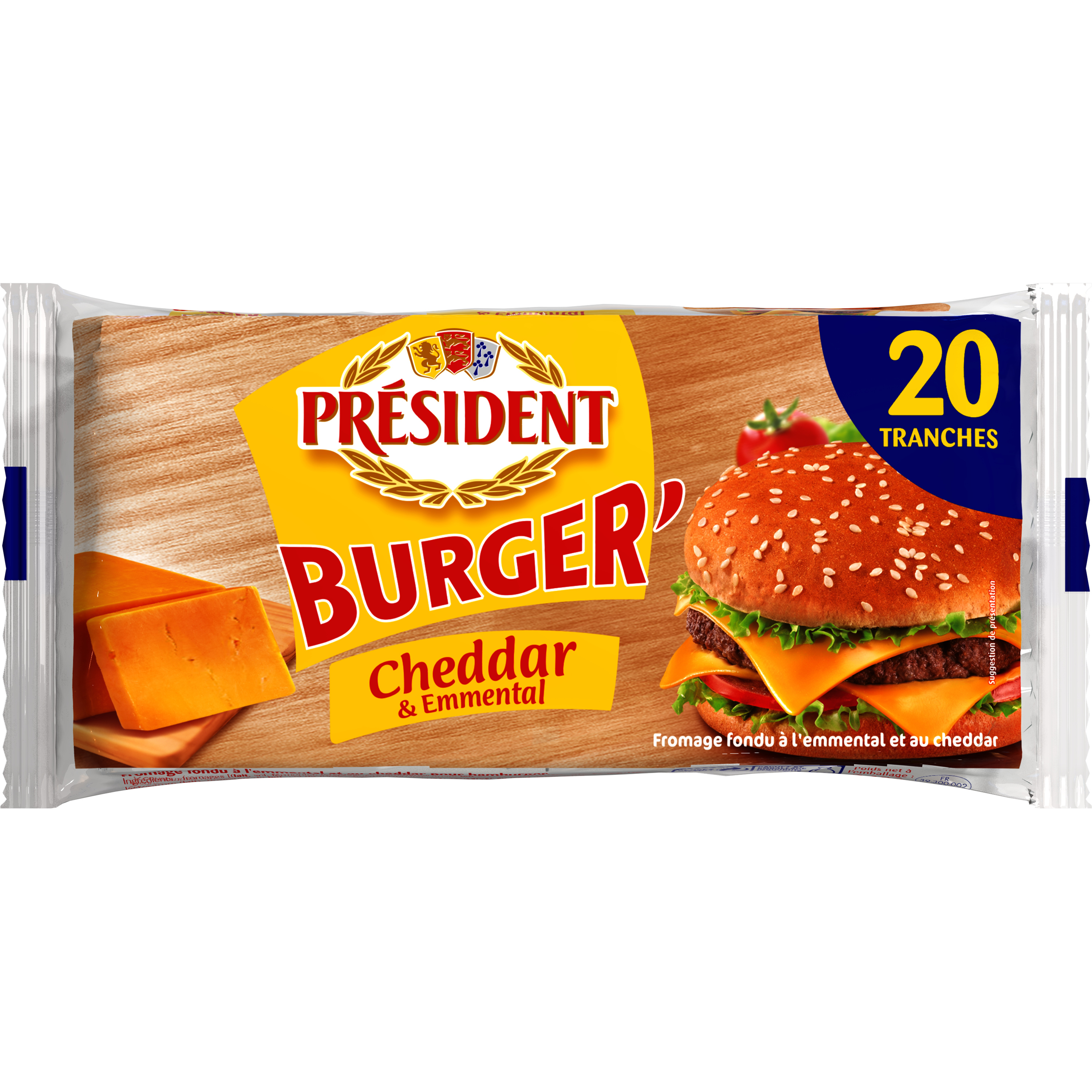 Tranches Burger' Cheddar & Emmental Président 20 Tranches