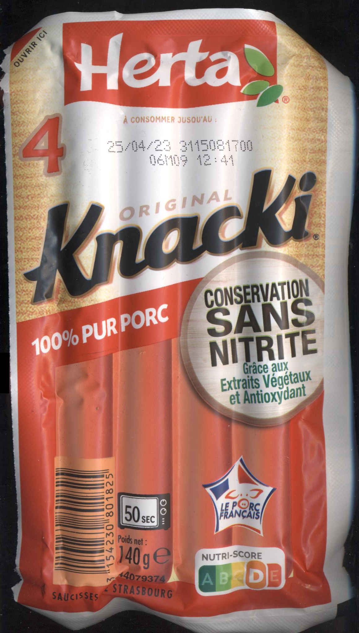 Knacki - Original - 100% Pur Porc - Sans Nitrite