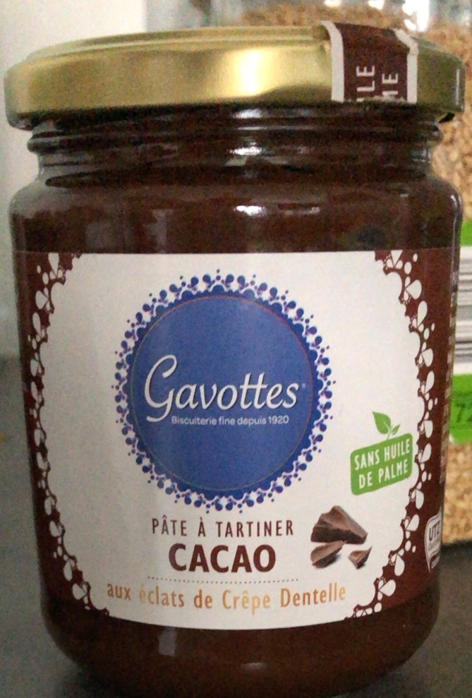 Pate a tartiner cacao aux eclats de crepe dentelle