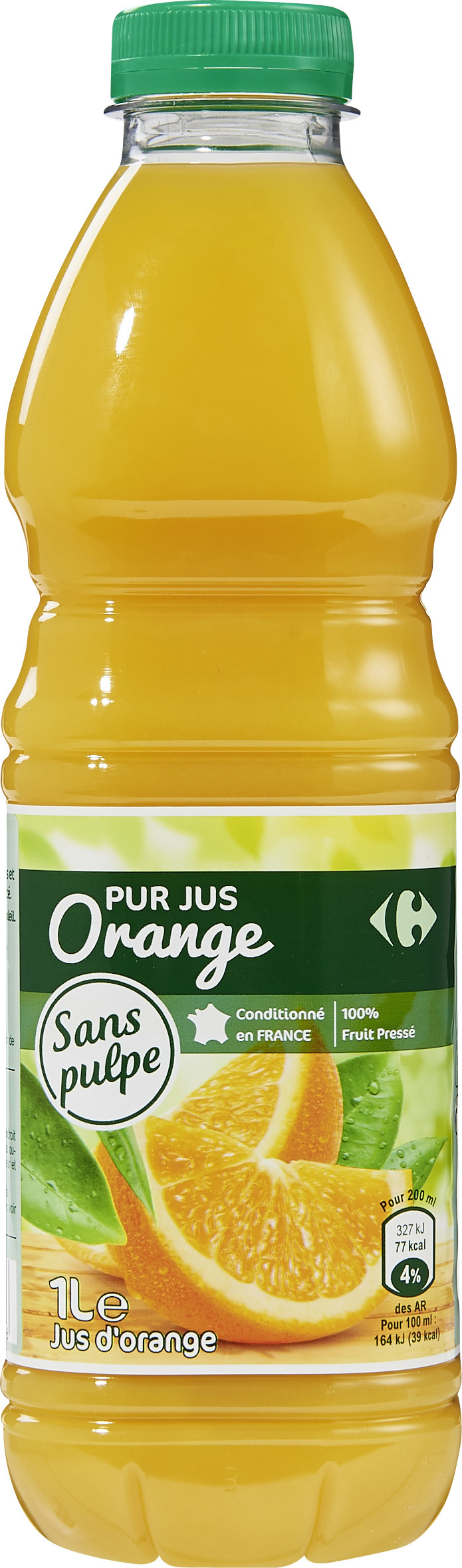 100% pur jus jus d'orange sans pulpe