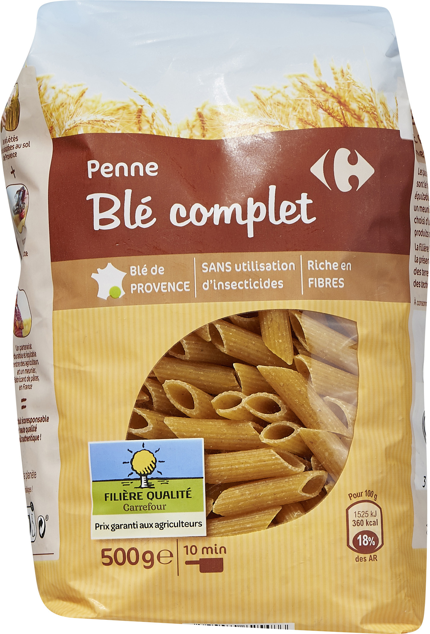 Pâtes alimentaires penne blé complet