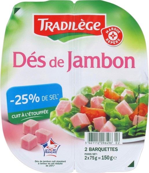 Dés de jambon - 25% de sel 2 x 75 g