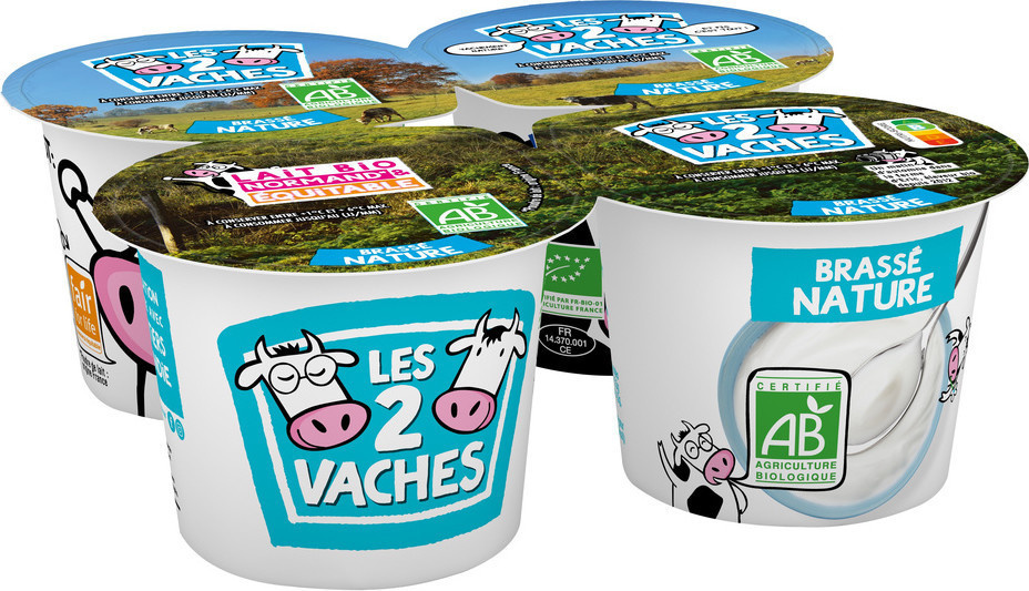 LES 2 VACHES YAOURTS BRASSES NATURE 115 G X 4