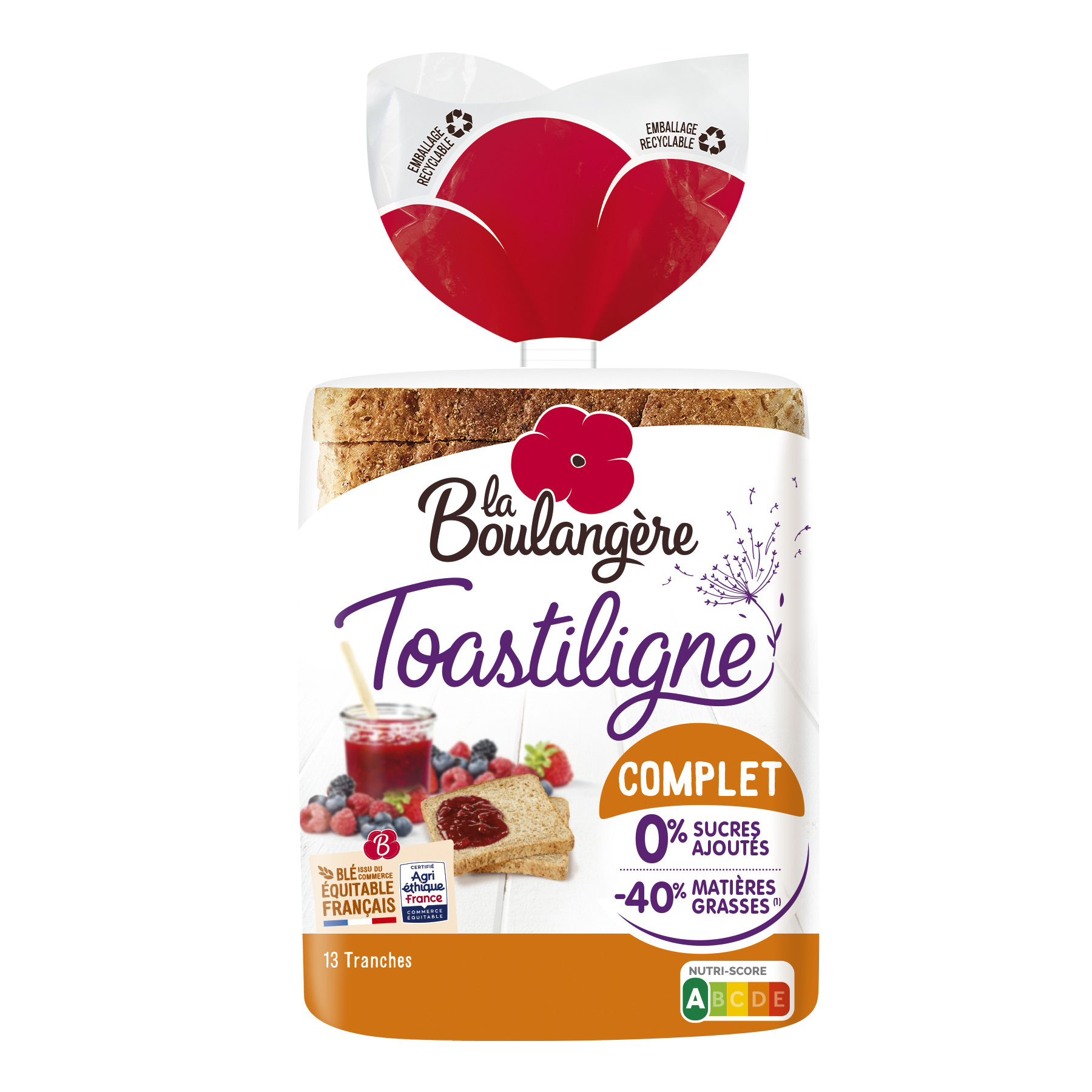 Pain de mie grandes tranches Toastiligne complet 500g