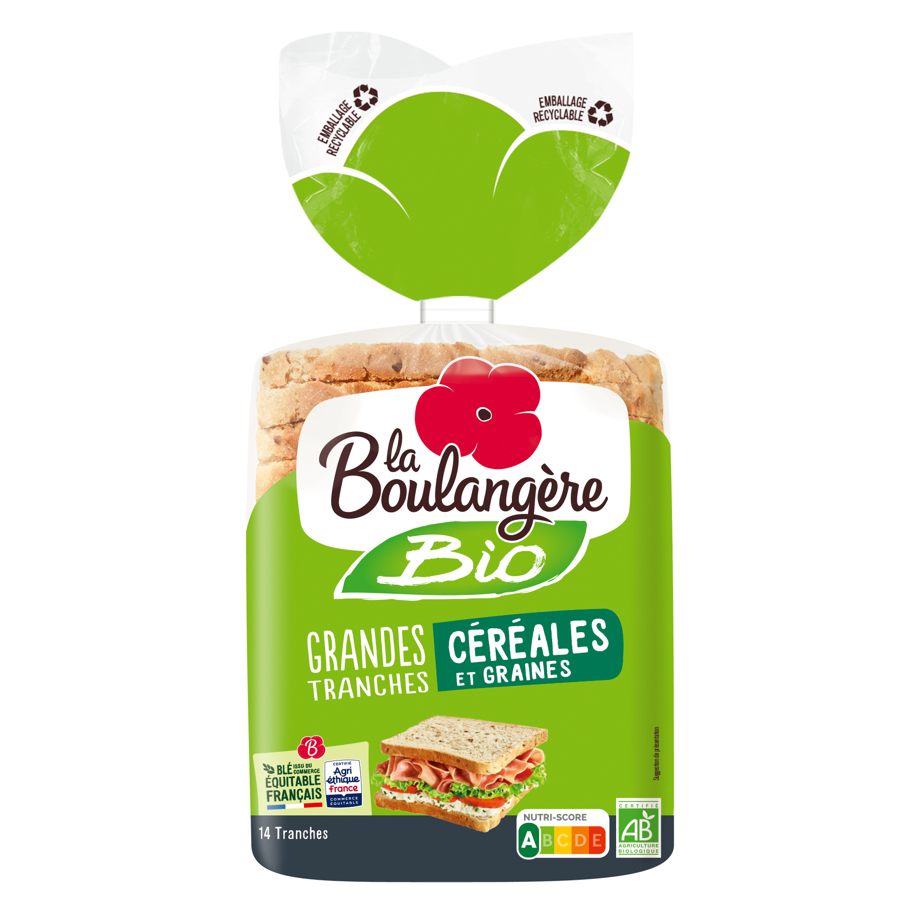 Pain de mie Bio grandes tranches céréales & graines 500g