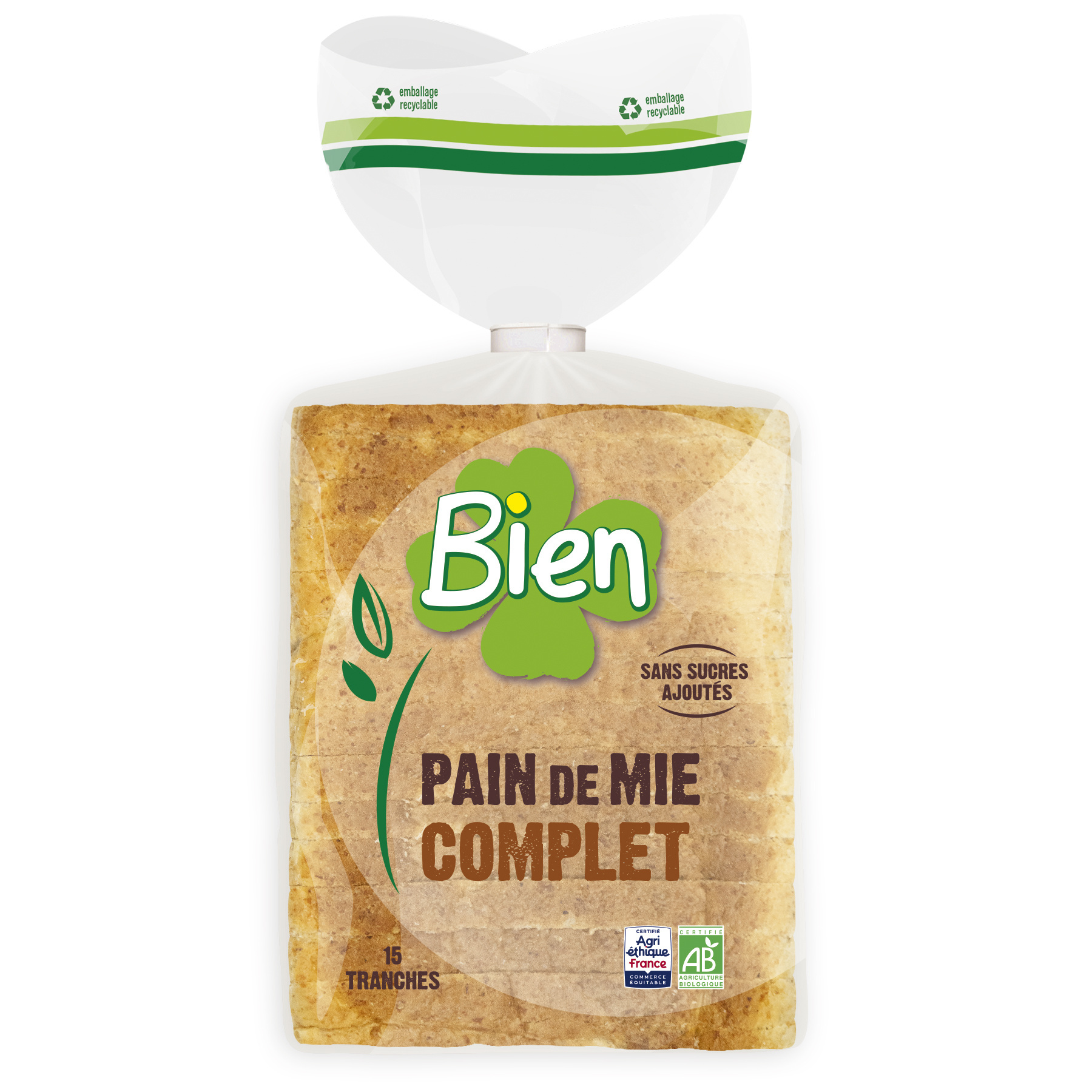 PAIN MIE SANDWICH BIO* COMPLET Sans sucres ajoutés 500G