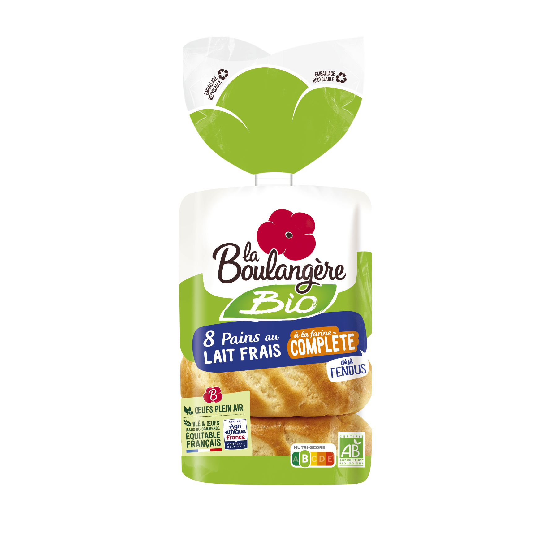 Pain au lait bio a la farine complete x8 280g